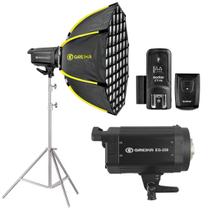 Kit Iluminação Estudio Flash Greika 250w Difusor Colmeia 90cm Com Rádio Flash Sem Fio