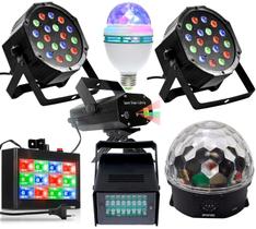 Kit Iluminação Para Festas Total 7x1 Laser Strobos Rgb Refletor 18 leds Kit Iluminação Para Festas Total 7x1 Laser Strobos Rgb Refletor 18 leds