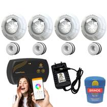 Kit Iluminação Para Piscina até 32m² Com 4 Leds Rgb 4w + SmartLux + Dispositivo