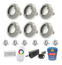 Kit Iluminação Para Piscina até 48m² Com 6 Leds Rgb 4w + Comando RGB + Adaptador 50mm