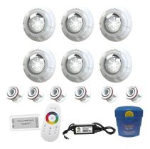 Kit Iluminação Para Piscina até 96m² Com 6 Leds Rgb 9w + Comando RGB + Adaptador 50mm