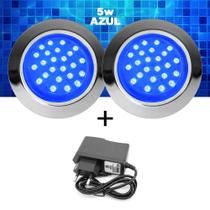 Kit Iluminação Piscina 02 LED 5w Azul Inox + Fonte