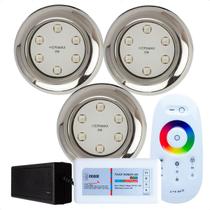 Kit Iluminação Piscina 3 Refletores Led 9w RGB Inox S e Comando