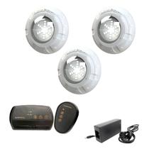 Kit Iluminação Piscina 48m² - 3 Led 9w, Módulo Rgb C/ Fonte