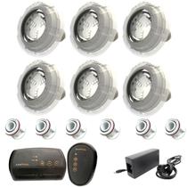 Kit Iluminação Piscina 50mm 48m² 6 Led 4w, Módulo Rgb, Fonte