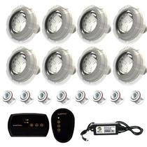 Kit Iluminação Piscina 50mm 64m² 8 Led 4w, Módulo Rgb, Fonte - Luxpool