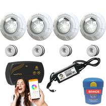 Kit Iluminação Piscina 64m² 4 Leds 9w + Smart Lux+ Disp 50mm