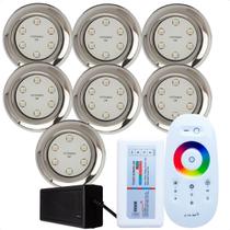 Kit Iluminação Piscina 7 Refletores Led 9w RGB Inox S e Comando