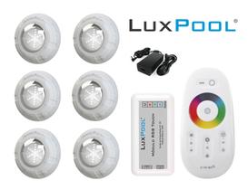 Kit Iluminação Piscina Com Controle + 6 Leds Rgb 9W + Fonte - LuxPool