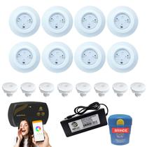 Kit Iluminação Piscina Fibra 8 Leds 9w + Nicho + Smart Lux