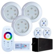 Kit Iluminação Piscina Vinil 3 Refletores Led 9w RGB ABS e Comando