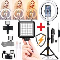 Kit Iluminação Profissional Ring Light Anel de Led Tripé + Painel de Luz Celular Preenchimento Fotos Vídeos Recarregável Kit Iluminação Profissional Ring Light Anel de Led Tripé + Painel de Luz Celular Preenchimento Fotos Vídeos Recarregável