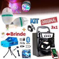 Kit Iluminação Projetor Holográfico Laser Strobo + Lampada Giratória Led Bola Maluca Festa Caixa Som Bluetooth Celular