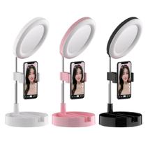 kit Iluminador de Led 4 em 1 Espelho+Luz Led+organizador Maquiagem + suporte Portátil Celular Ring Light