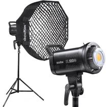 Kit Iluminador Led Luz Bicolor Godox Sl100bi 100w Com Softbox Octa 120cm Grid E Tripé