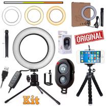 Kit Iluminador Led Ring Light Profissional Usb Anel Mini Tripé Flexível Câmera Celular Controle Bluetooth Vídeo Youtuber