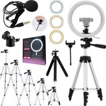 Kit Iluminador Luz Led Tripé Suporte Para Webcam Smartphone Celular Microfone Acessórios Studio