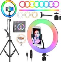 Kit Iluminador Ring Light Colorido Led Rgb 26cm + Tripé Profissional Suporte Para Celular Foto Gravação Vídeo Youtubers Kit Iluminador Ring Light Colorido Led Rgb 26cm + Tripé Profissional Suporte Para Celular Foto Gravação Vídeo Youtubers
