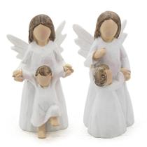 Kit Imagem 1 Anjo da Guarda Branco com Menino e 1 Anjo da Guarda Branco com Menina Resina 6,5 cm - Amém Decoração Religiosa
