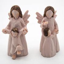 Kit Imagem 1 Anjo da Guarda com Menino e 1 Anjo da Guarda com Menina Resina 6,5 cm