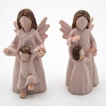 Kit Imagem 3 Anjo da Guarda com Menino e 3 Anjo da Guarda com Menina Resina 6,5 cm