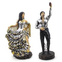 Kit Imagem Casal Cigano Luxo Prata Resina Médio Kit Imagem Casal Cigano Luxo Prata Resina Médio
