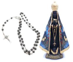 Kit Imagem Nossa Senhora De Aparecida 12 Cm e Terço Hematita