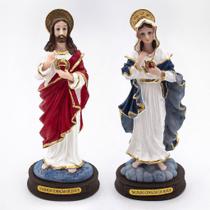 Kit Imagem Sagrado Coração De Jesus E Maria Resina 15 Cm - Amém Decoração Religiosa