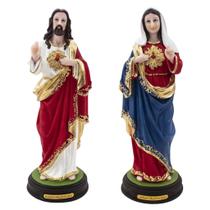 Kit Imagem Sagrado Coração De Jesus E Maria Resina 22 Cm