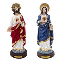 Kit Imagem Sagrado Coração De Jesus E Maria Resina 23 Cm - Amém Decoração Religiosa
