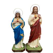 Kit Imagem Sagrado Coração De Maria e Jesus 30cm Resina C/ Auréola