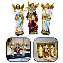 Kit Imagem Três Arcanjos Miguel Rafael Gabriel Resina 20 cm