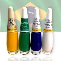 Kit Impala Manicure Seleção Brasileira c/4 Esmaltes Amarelo Verde Azul e Branco