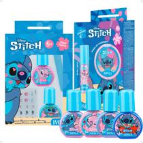 Kit Impala Stitch Completo com 10 itens: 6 Esmaltes, Lixa, Adesivo, Paleta e Brilho Labial