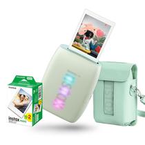 Kit Impressora Instax Mini Link 3 Verde + Filme 20 Poses + Case De Couro