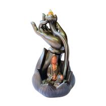 Kit Incensário C/ Incenso Cascata 10un Flor De Lótus/Kuanyin 22cm