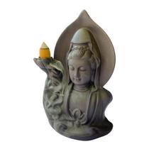 Kit incensário c/ incenso cascata 10un kuanyin cerâmica 16cm