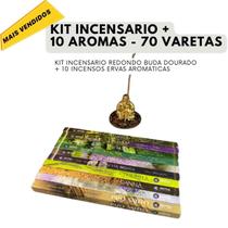 Kit Incensario Redondo Buda Dourado + 10 Incensos De Ervas.