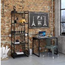Kit Industrial 2 Peças com 1 Escrivaninha 90cm e 1 Estante 60cm 5 Prateleir Kit Industrial 2 Peças com 1 Escrivaninha 90cm e 1 Estante 60cm 5 Prateleir