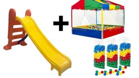 Kit infantil 1 escorregador médio laranja com amarelo + 1 piscina de bolinhas 2,00 x 2,00 super resistente e divertida e - Valentina Brinquedos