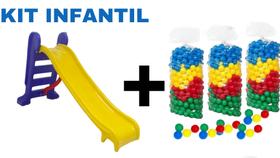 Kit infantil 1 escorregador tamanho médio verde c/ amarelo + 250 bolinhas coloridas prdutos de extrema qualidade / valen - Valentina Brinquedos