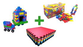 Kit infantil 25 peças de multi blocos infantil + 4 tatames 1x1 antiderrapantes + 25 peças de multi blocos