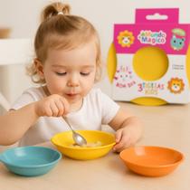 Kit Infantil 3 Tigelas Mundo Mágico Coloridas e Resistentes Kit Infantil 3 Tigelas Mundo Mágico Coloridas e Resistentes