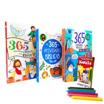 Kit Infantil 365 Histórias Bíblicas Atividades Desenhos da Bíblia Colorir com Giz de Cera