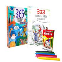 Kit Infantil 365 Histórias Bíblicas para Ler e Ouvir + 333 Histórias da Bíblia Colorir com Giz de Cera