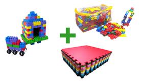 Kit infantil 40 prças de lig barras infantil + 1 tatame 1x1 antiderrapante + 40 peças ed multi blocos coloridos para mon