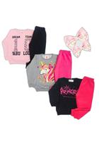 Kit Infantil 6 Peça 3 Conjunto Moletom Feminino Bebê e Mimo