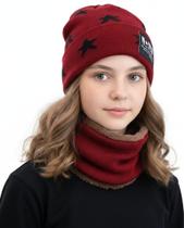 Kit Infantil 8-14 Anos Touca Gorro Cachecol Beanie Forrada Lã Inverno