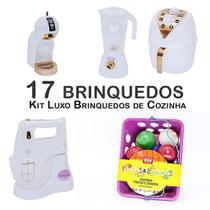 Kit Infantil Air Fryer Batedeira Mercadinho Cafeteira 17pç