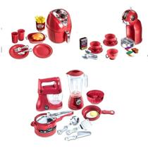 Kit Infantil Air Fryer + Litlle Cozinha + Cafeteira Chef Kids Brinquedo Zuca Toys